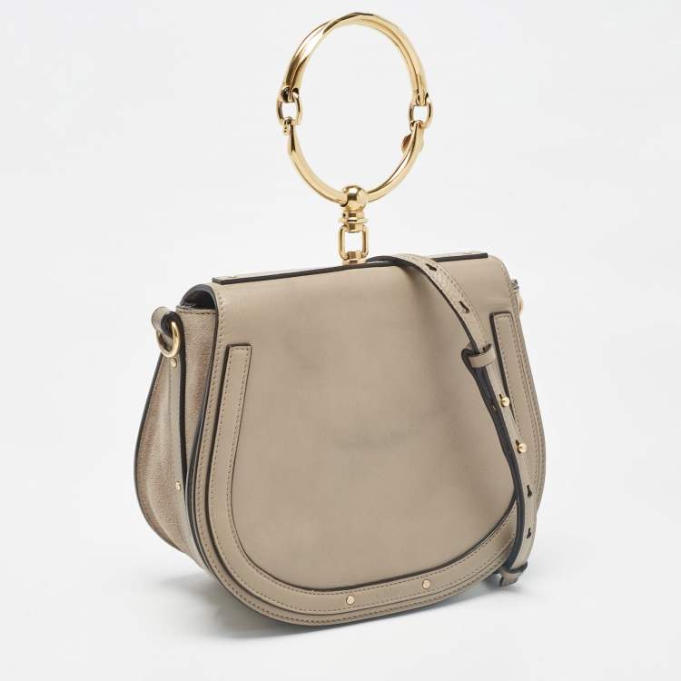 Pre Owned Chloe Grey Leather and Suede Medium Nile Bracelet Shoulder Bag