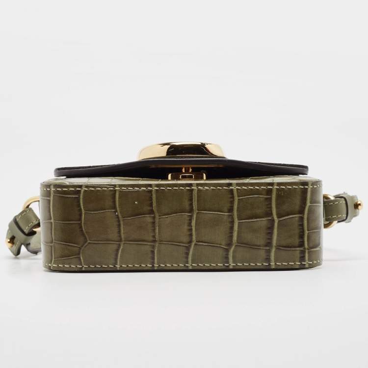 Pre Owned Chloé Two Tone Green Croc Embossed Leather Mini C Top Handle Bag