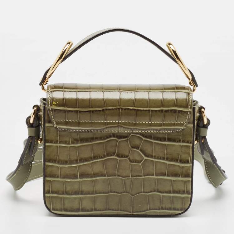 Pre Owned Chloé Two Tone Green Croc Embossed Leather Mini C Top Handle Bag