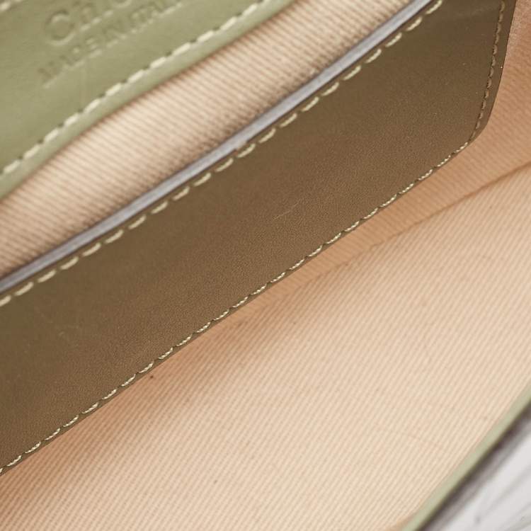 Pre Owned Chloé Two Tone Green Croc Embossed Leather Mini C Top Handle Bag