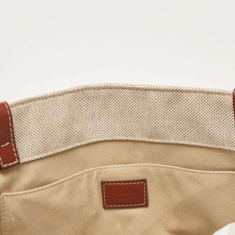 Pre Owned Chloe Beige Canvas and Leather Medium Woody Tote