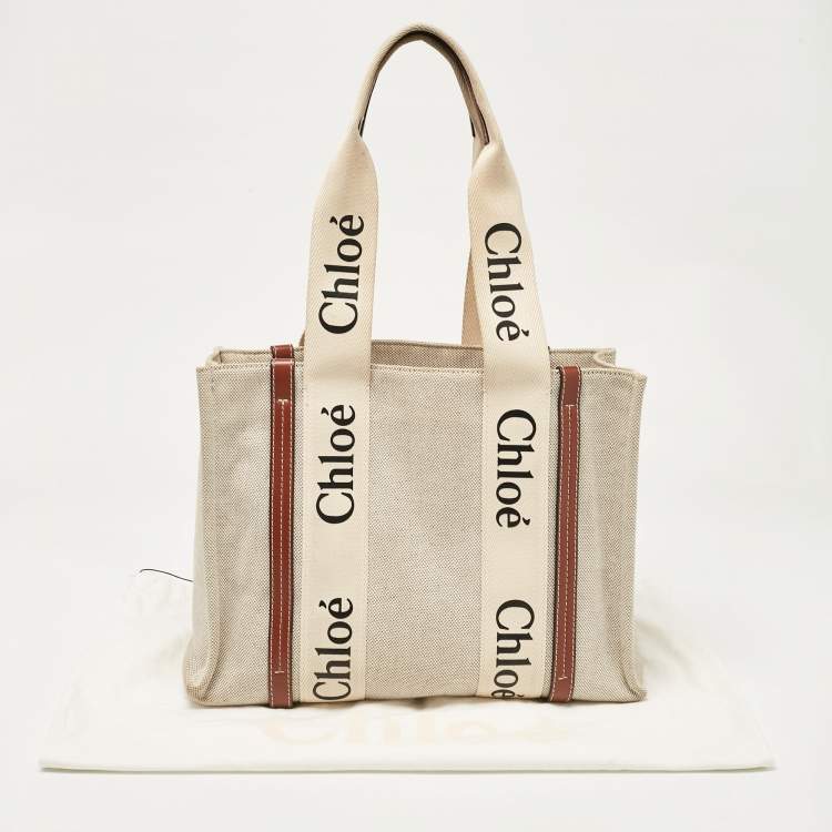 Pre Owned Chloe Beige Canvas and Leather Medium Woody Tote