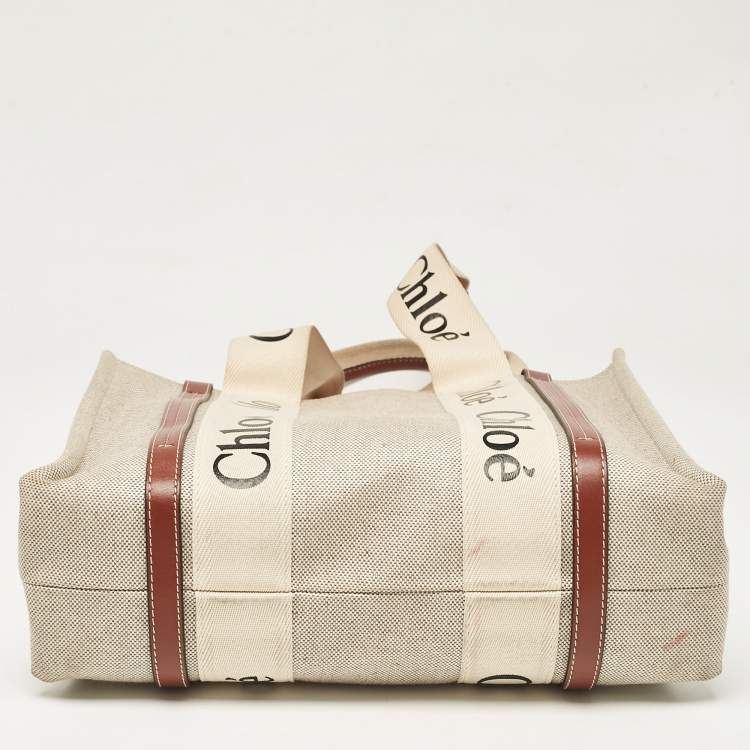 Pre Owned Chloe Beige Canvas and Leather Medium Woody Tote
