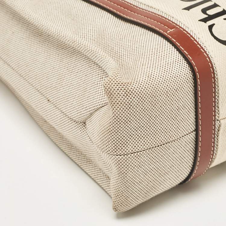 Pre Owned Chloe Beige Canvas and Leather Medium Woody Tote