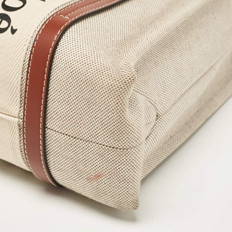 Pre Owned Chloe Beige Canvas and Leather Medium Woody Tote