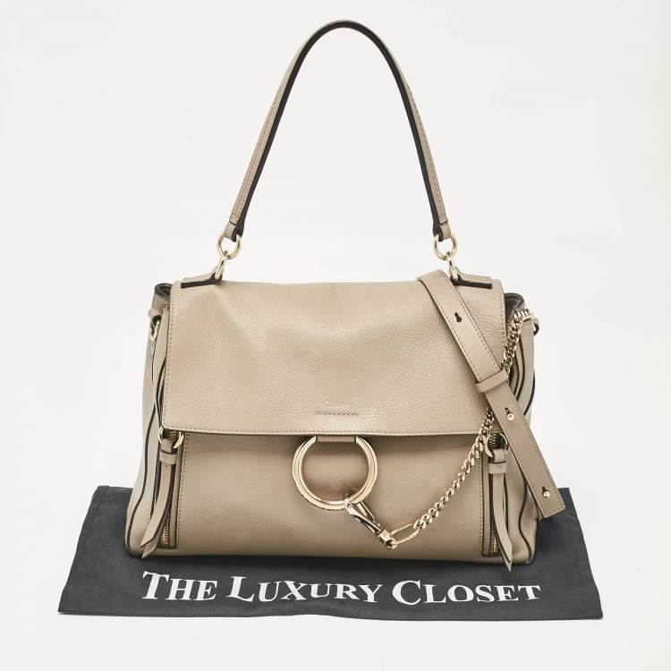 Pre Owned Chloe Beige Leather and Suede Medium Faye Day Top Handle Bag