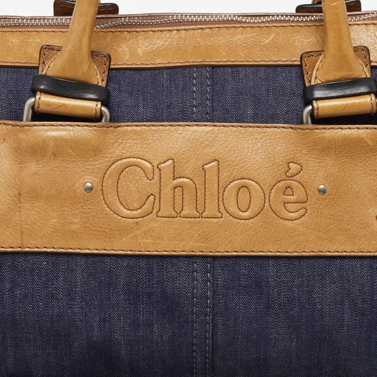 Pre Owned Chloe Blue/Brown Denim and Leather Zip Satchel