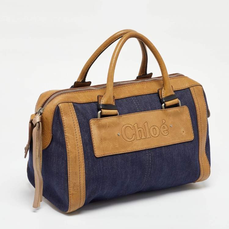Pre Owned Chloe Blue/Brown Denim and Leather Zip Satchel
