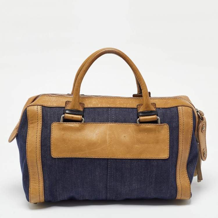 Pre Owned Chloe Blue/Brown Denim and Leather Zip Satchel