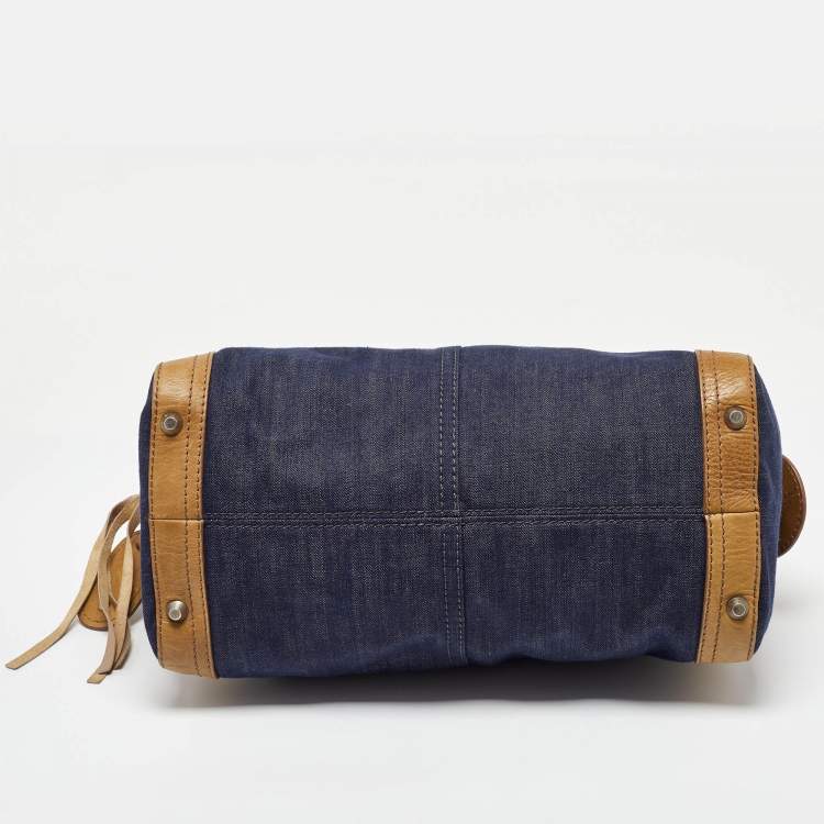 Pre Owned Chloe Blue/Brown Denim and Leather Zip Satchel