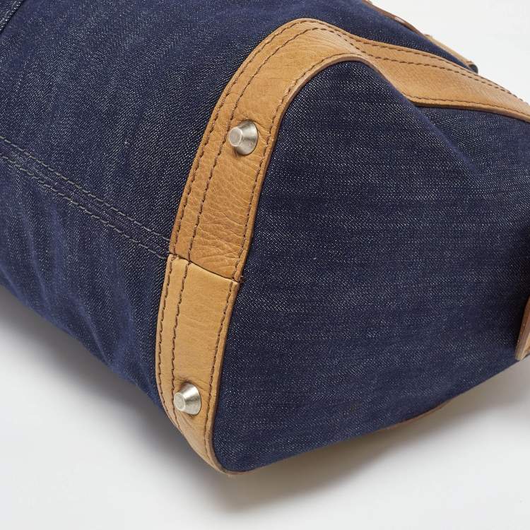 Pre Owned Chloe Blue/Brown Denim and Leather Zip Satchel