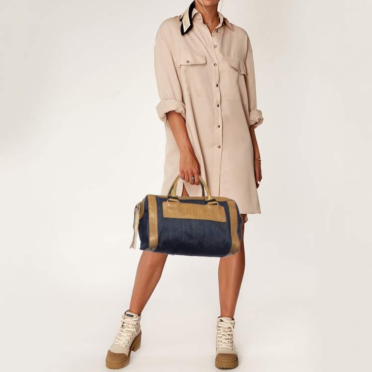 Pre Owned Chloe Blue/Brown Denim and Leather Zip Satchel