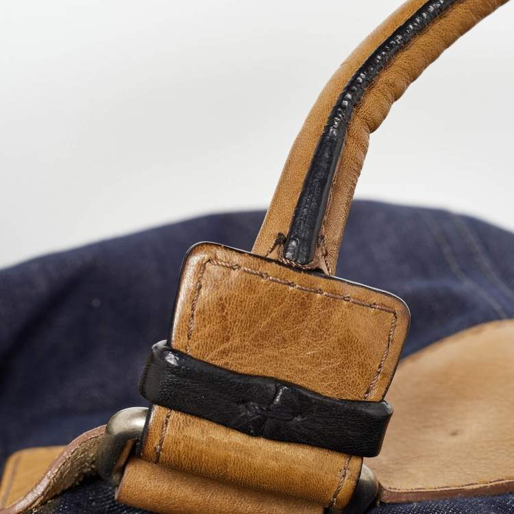 Pre Owned Chloe Blue/Brown Denim and Leather Zip Satchel