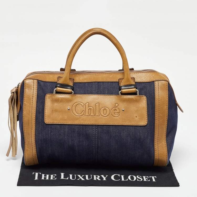 Pre Owned Chloe Blue/Brown Denim and Leather Zip Satchel