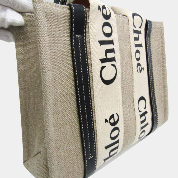 Pre Owned Chloe Neutrals Canvas and Leather Tote Bag