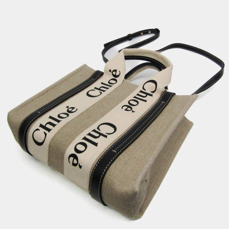 Pre Owned Chloe Neutrals Canvas and Leather Tote Bag
