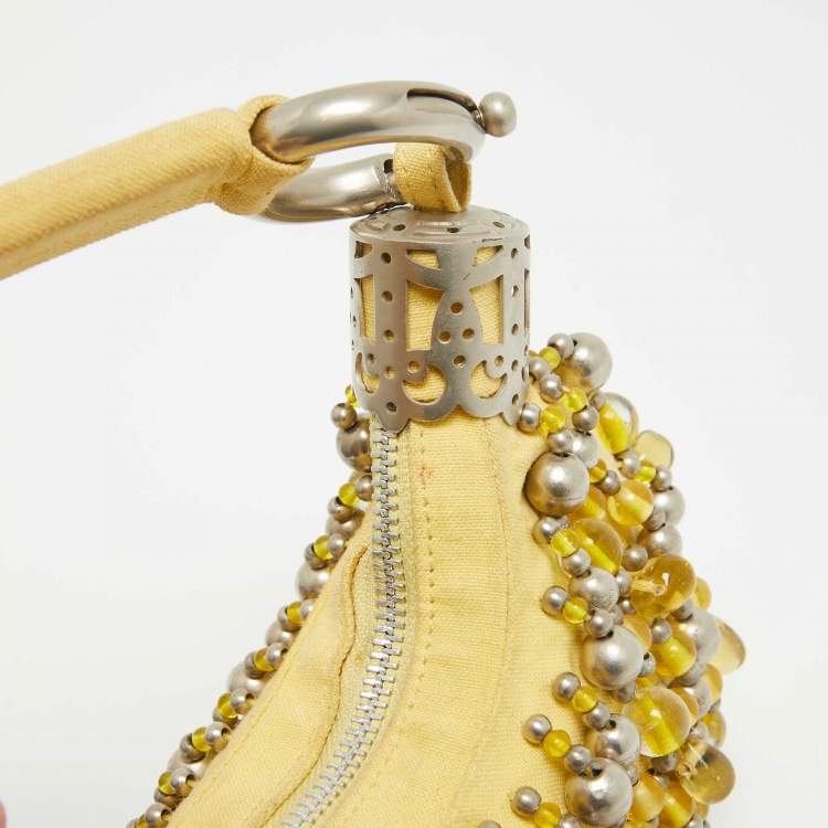 Pre Owned Chloe Yellow Fabric Embellished Crescent Hobo