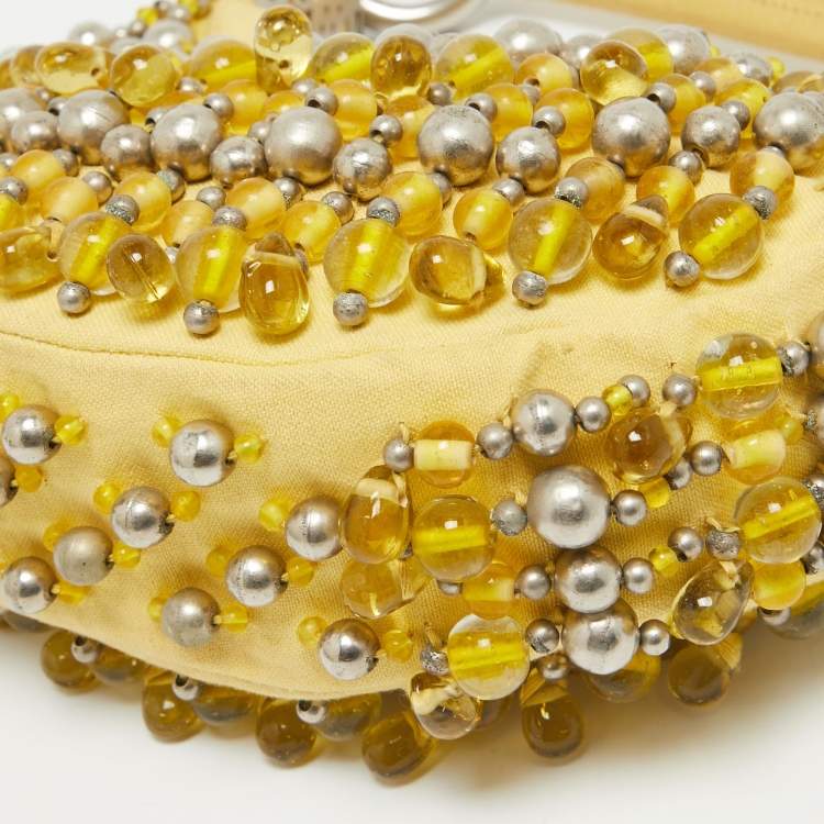 Pre Owned Chloe Yellow Fabric Embellished Crescent Hobo