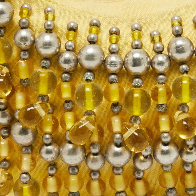 Pre Owned Chloe Yellow Fabric Embellished Crescent Hobo