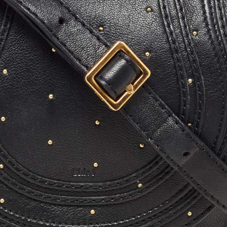 Pre Owned Chloe Black Leather Studded Mini Marcie Crossbody Bag