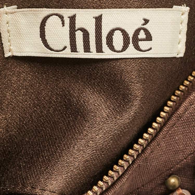 Pre Owned Chloe Brown Canvas Beads Embellished Hobo