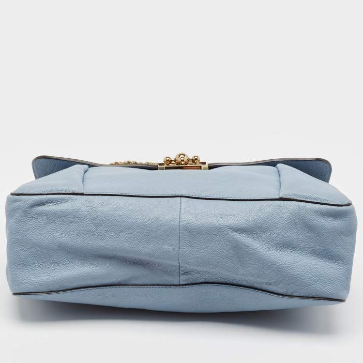 Pre Owned Chloe Light Blue Leather Large Elsie Shoulder Bag