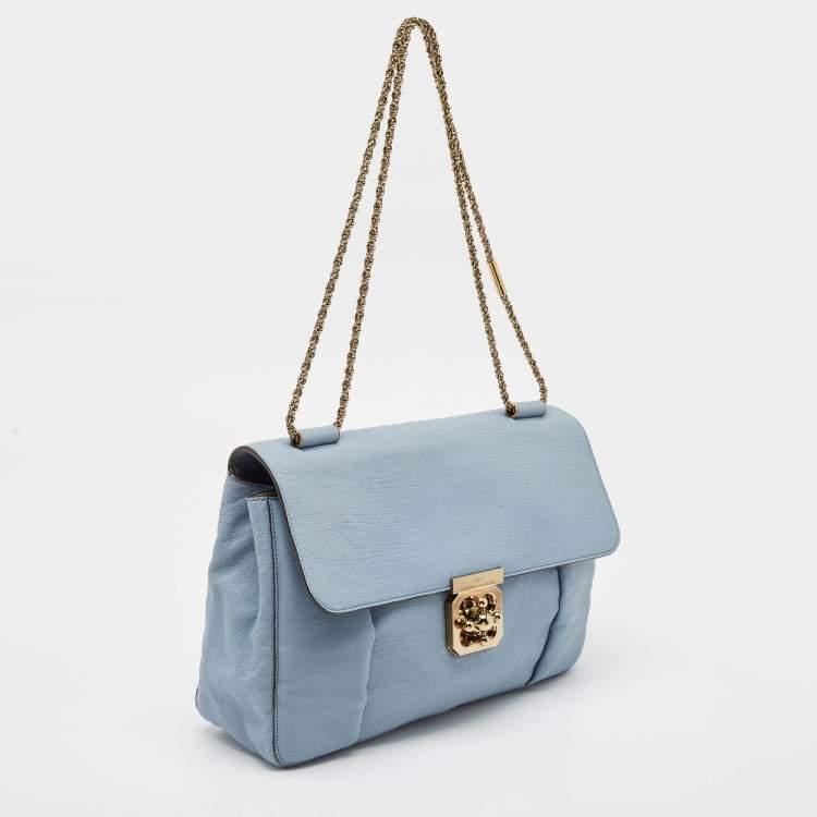 Pre Owned Chloe Light Blue Leather Large Elsie Shoulder Bag