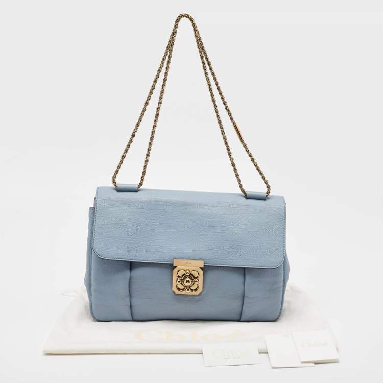 Pre Owned Chloe Light Blue Leather Large Elsie Shoulder Bag