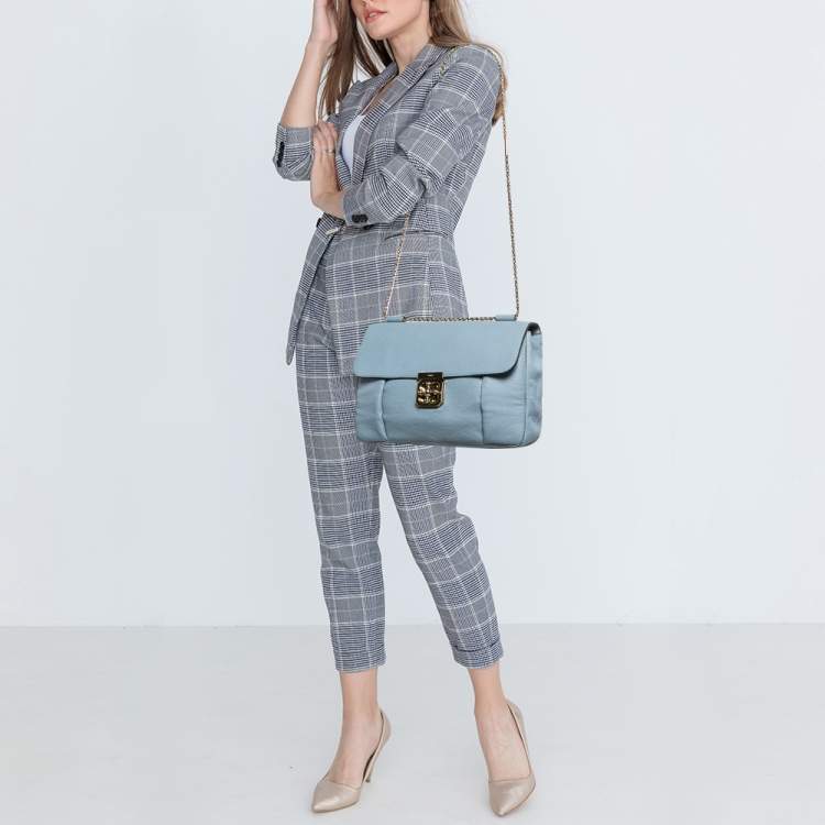 Pre Owned Chloe Light Blue Leather Large Elsie Shoulder Bag