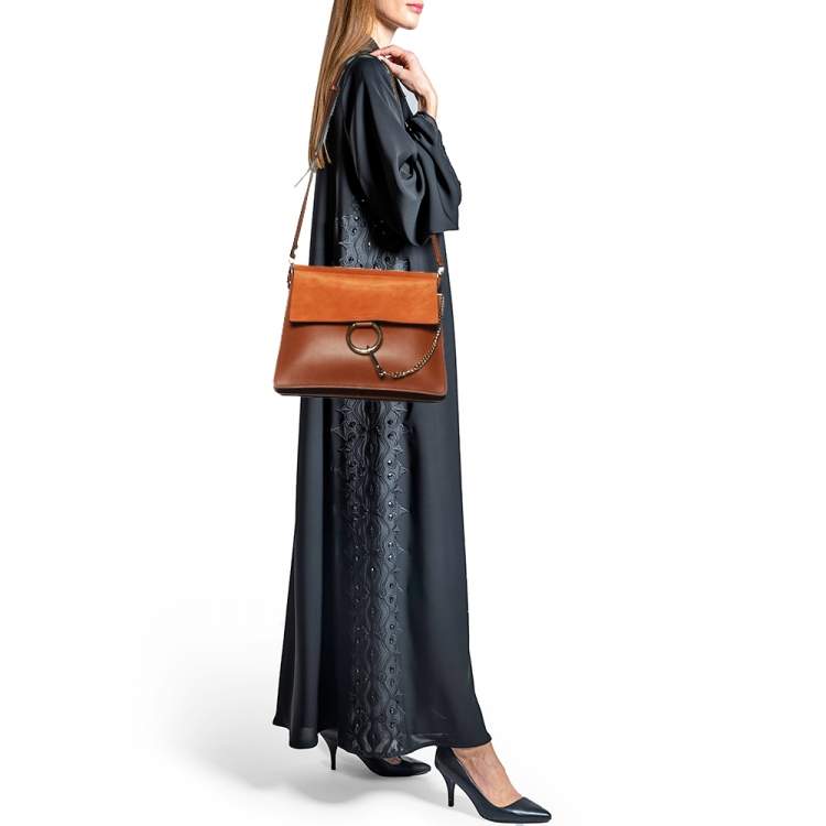 Pre Owned Chloe Brown Leather and Suede Faye Flap Shoulder Bag