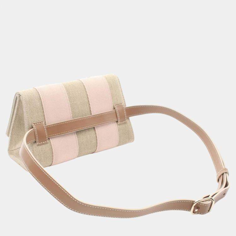Pre Owned Chloe Beige Pink Brown CANVAS Fabric Leather Shoulder Bag