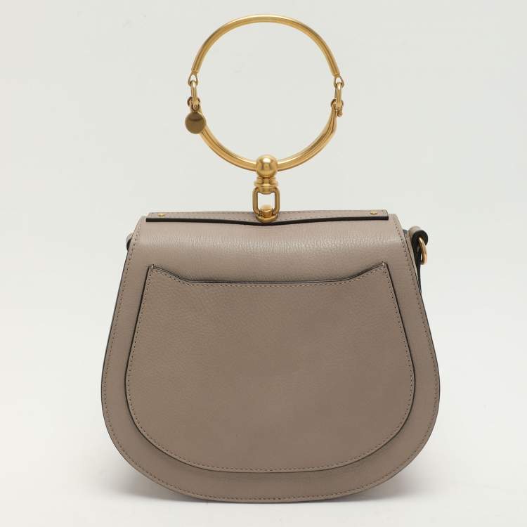 Pre Owned Chloé Grey Leather and Suede Small Nile Bracelet Shoulder Bag