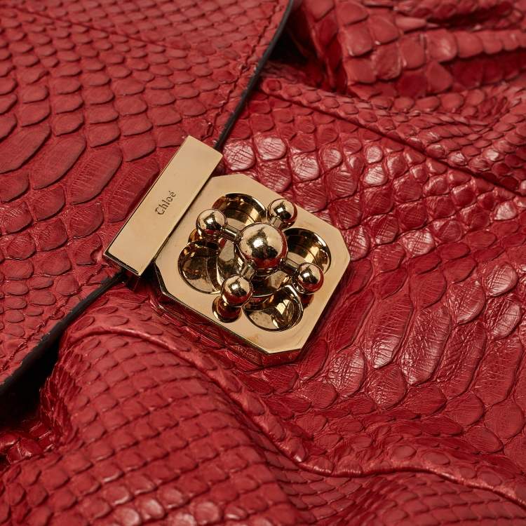 Pre Owned Chloe Red Python and Leather Elsie Top Handle Bag