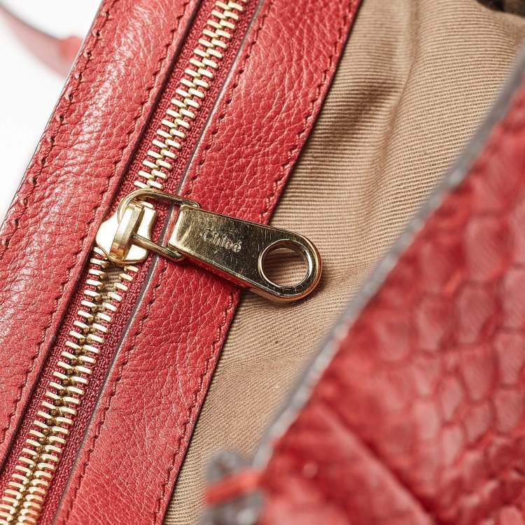 Pre Owned Chloe Red Python and Leather Elsie Top Handle Bag