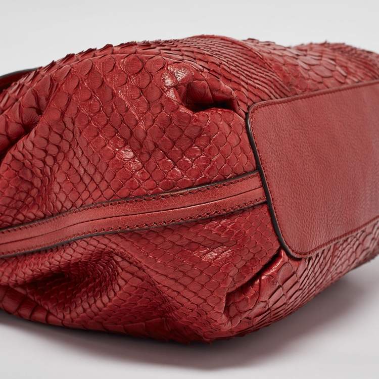 Pre Owned Chloe Red Python and Leather Elsie Top Handle Bag