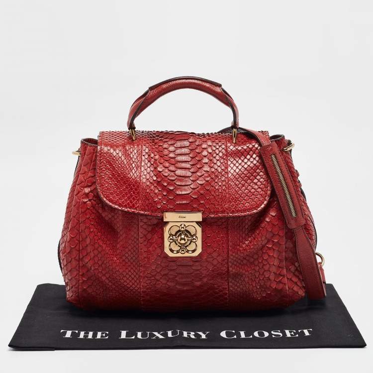 Pre Owned Chloe Red Python and Leather Elsie Top Handle Bag