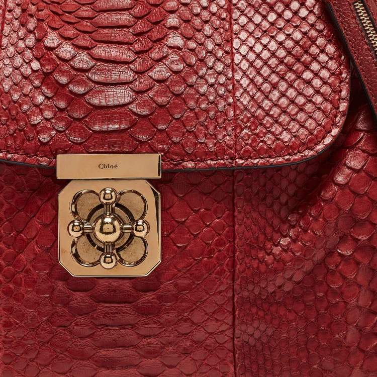 Pre Owned Chloe Red Python and Leather Elsie Top Handle Bag