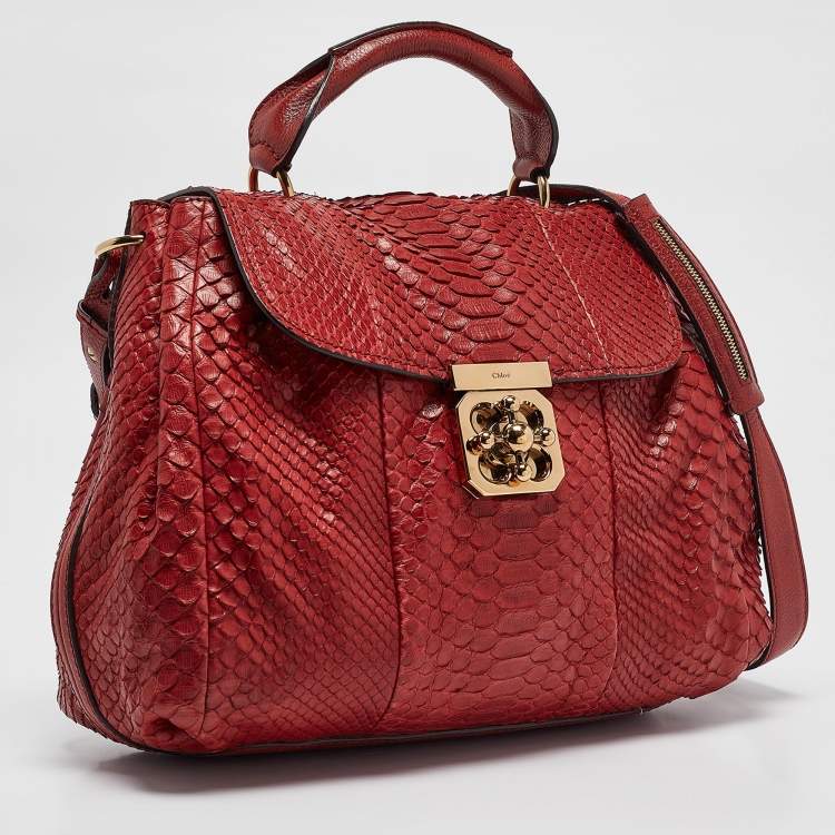 Pre Owned Chloe Red Python and Leather Elsie Top Handle Bag