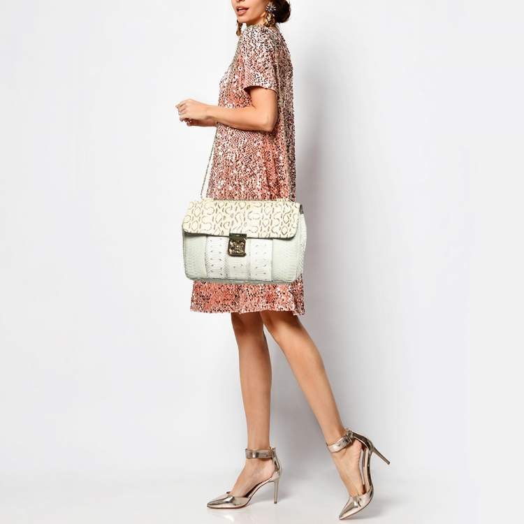Pre Owned Chloe Light Green/Cream Large Elsie Shoulder Bag