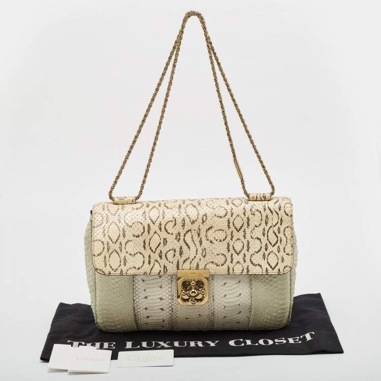 Pre Owned Chloe Light Green/Cream Large Elsie Shoulder Bag
