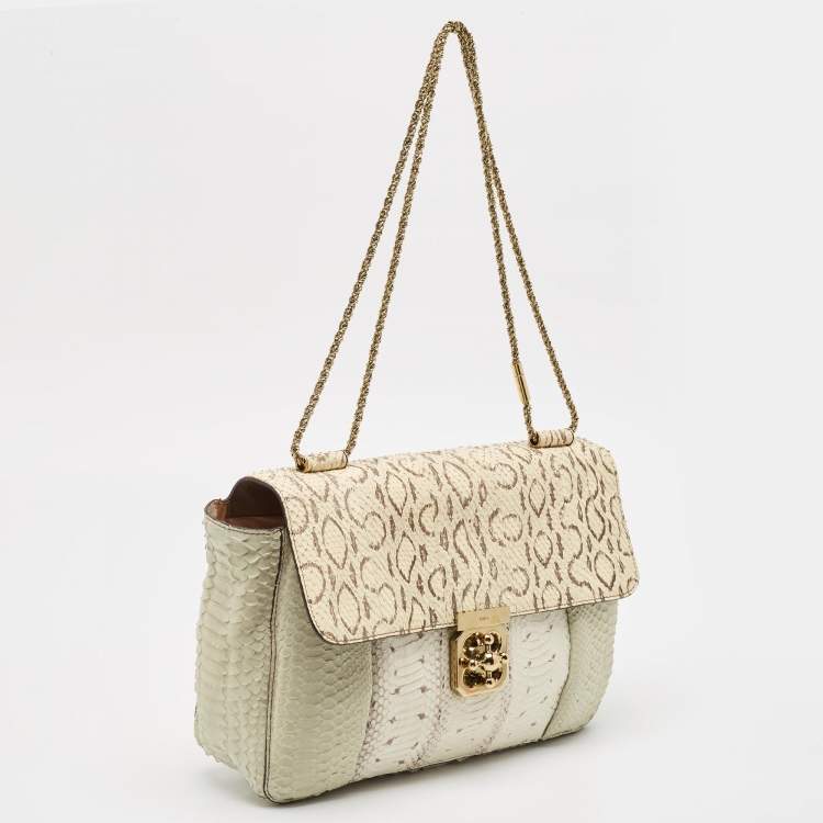 Pre Owned Chloe Light Green/Cream Large Elsie Shoulder Bag