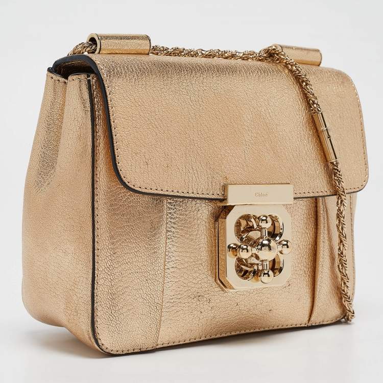 Pre Owned Chloe Gold Leather Small Elsie Shoulder Bag