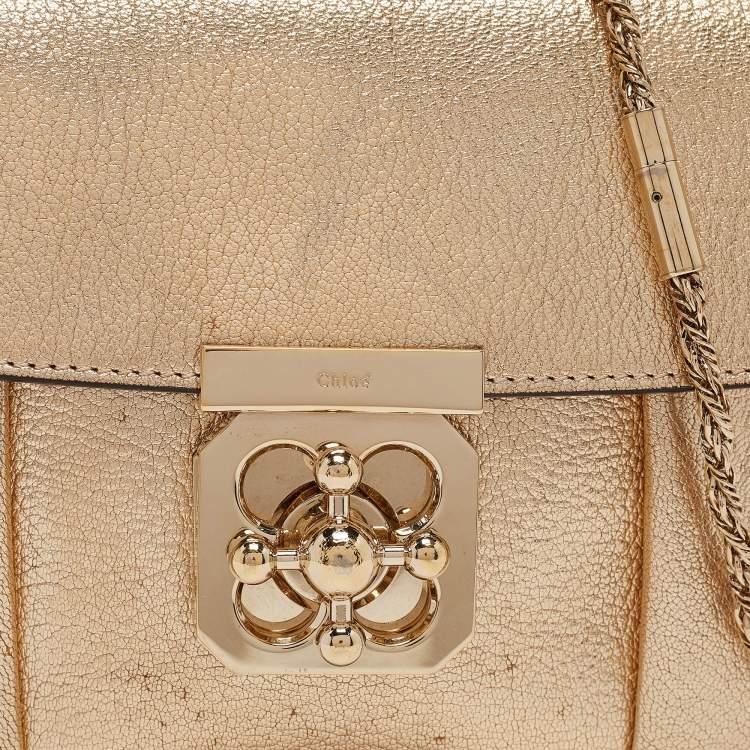 Pre Owned Chloe Gold Leather Small Elsie Shoulder Bag