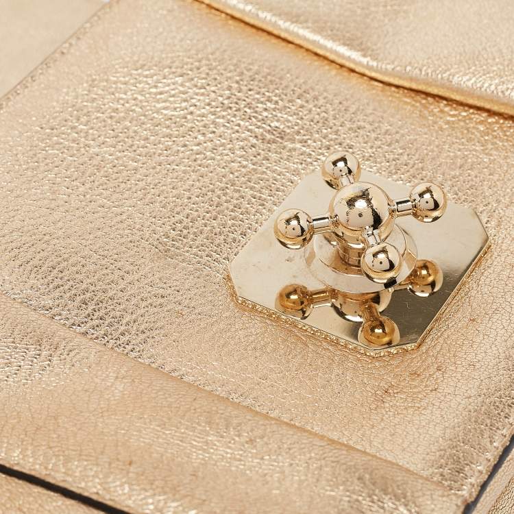 Pre Owned Chloe Gold Leather Small Elsie Shoulder Bag