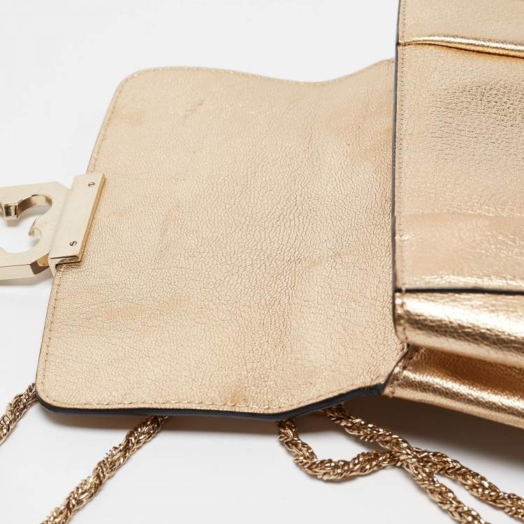 Pre Owned Chloe Gold Leather Small Elsie Shoulder Bag