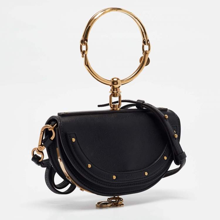 Pre Owned Chloe Black Leather Small Nile Bracelet Minaudiere Bag
