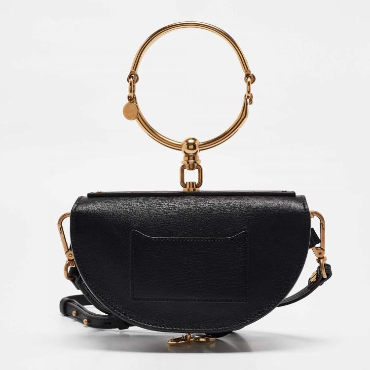 Pre Owned Chloe Black Leather Small Nile Bracelet Minaudiere Bag
