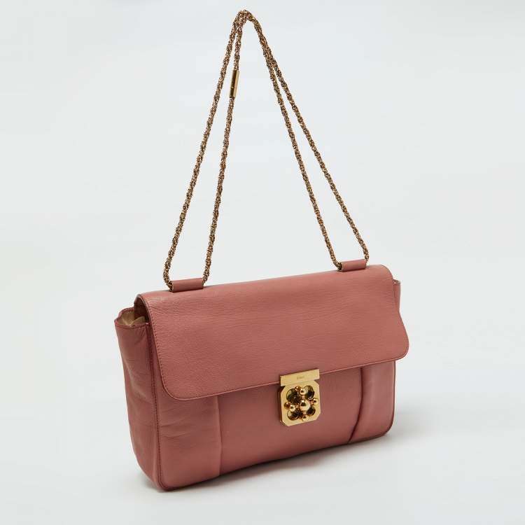Pre Owned Chloe Peach Pink Leather Large Elsie Chain Shoulder Bag