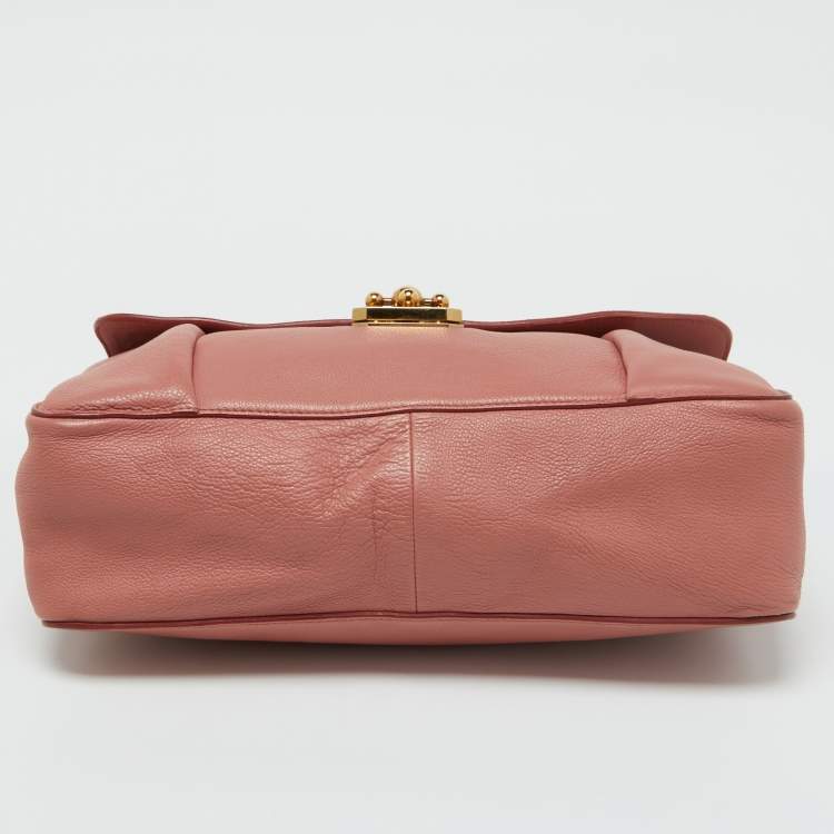 Pre Owned Chloe Peach Pink Leather Large Elsie Chain Shoulder Bag