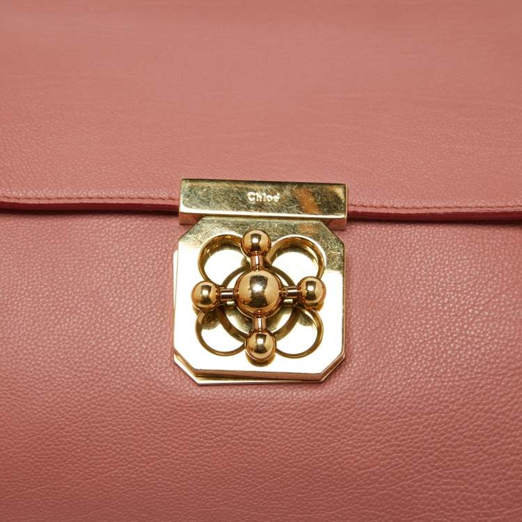 Pre Owned Chloe Peach Pink Leather Large Elsie Chain Shoulder Bag